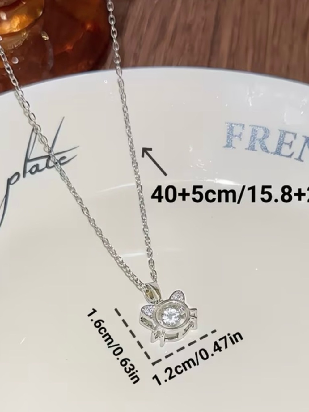 Delicate Silver Cat Pendant Necklace with Clear Stone - Picture 4 of 5